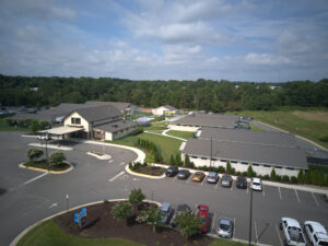 buildings and parking lot